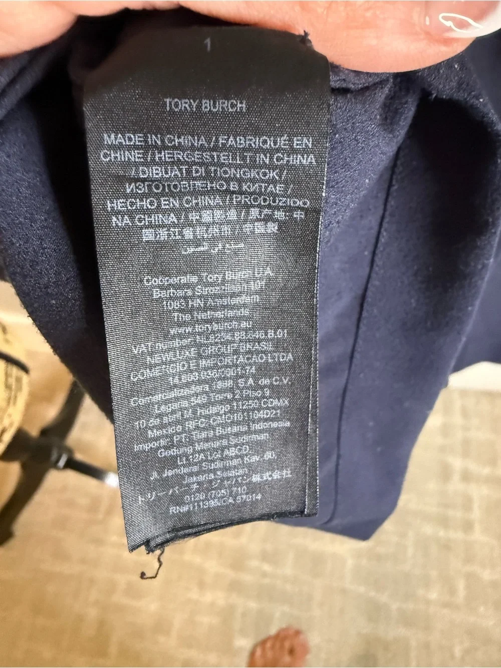 Tory Burch Navy Embroidered V-Neck Blouse